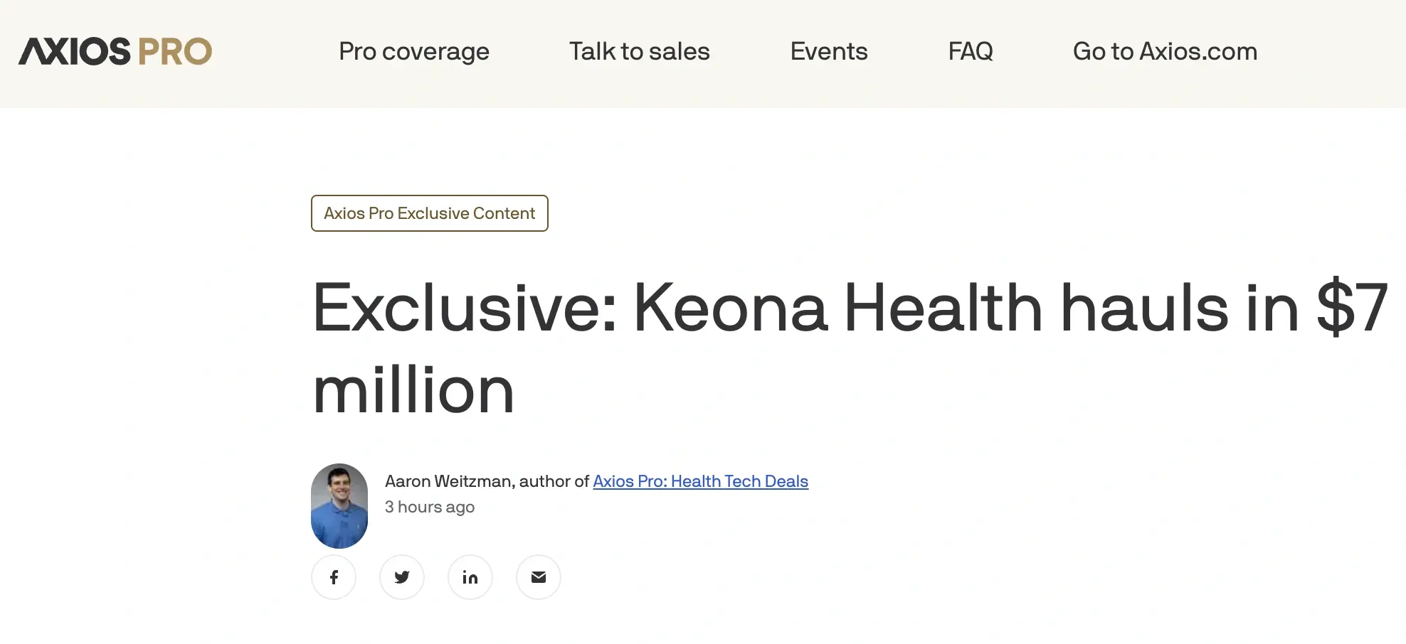 Axios: Keona Health raises $7M In Series A-1 Funding Round