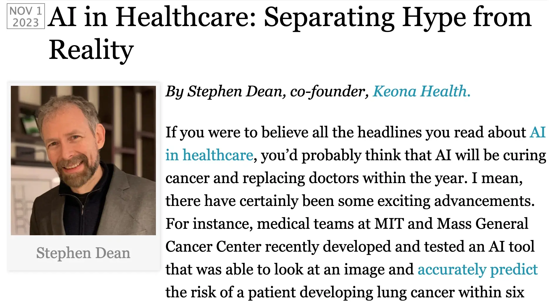 Electronic Health Reporter: 'Separating AI Hype From Reality'