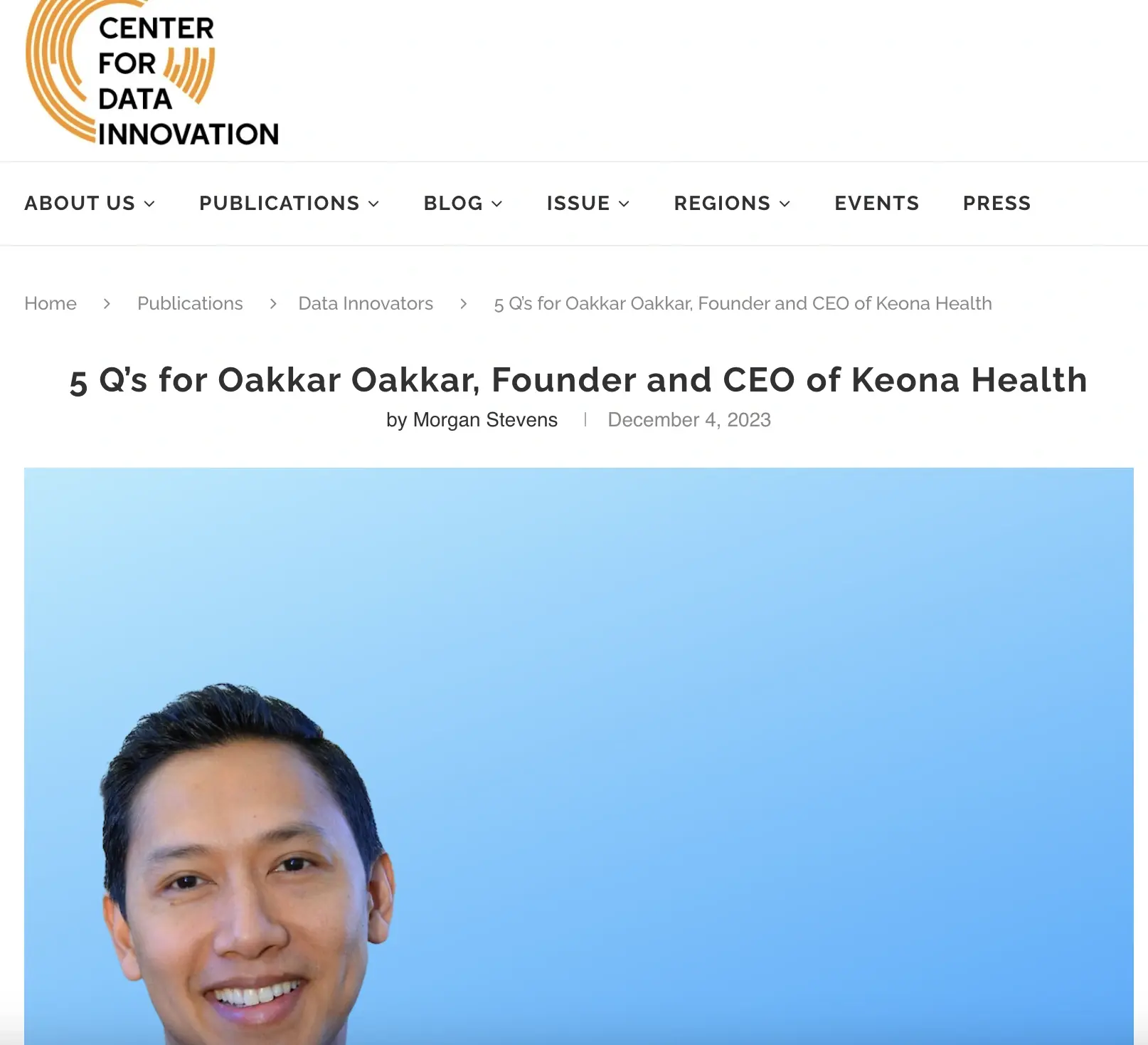 Center For Data Innovation: '5 Q’s For Oakkar, CEO Of Keona Health'